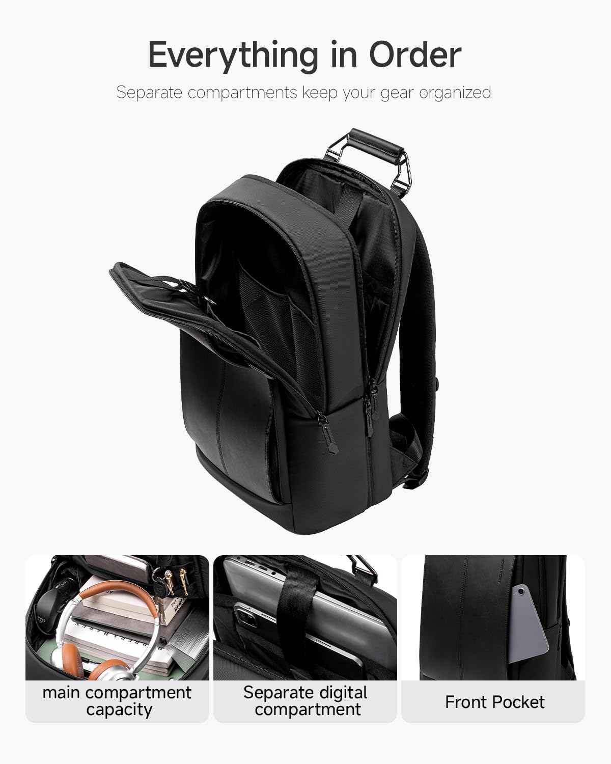 MARK RYDEN - Zaino da uomo, in pelle, impermeabile, 17 l | Zaino da uomo per laptop da 15,6 pollici, con manico in alluminio, ideale per viaggi d'affari e visite ai clienti