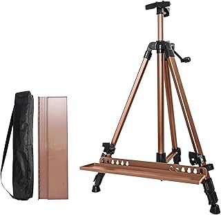 60" Painting Easel Stand, 21"to 60"Adjustabl eart Easel for Painting Canvases Aluminum Art Easel with Paintbrush Tray Display Stand (Gold)