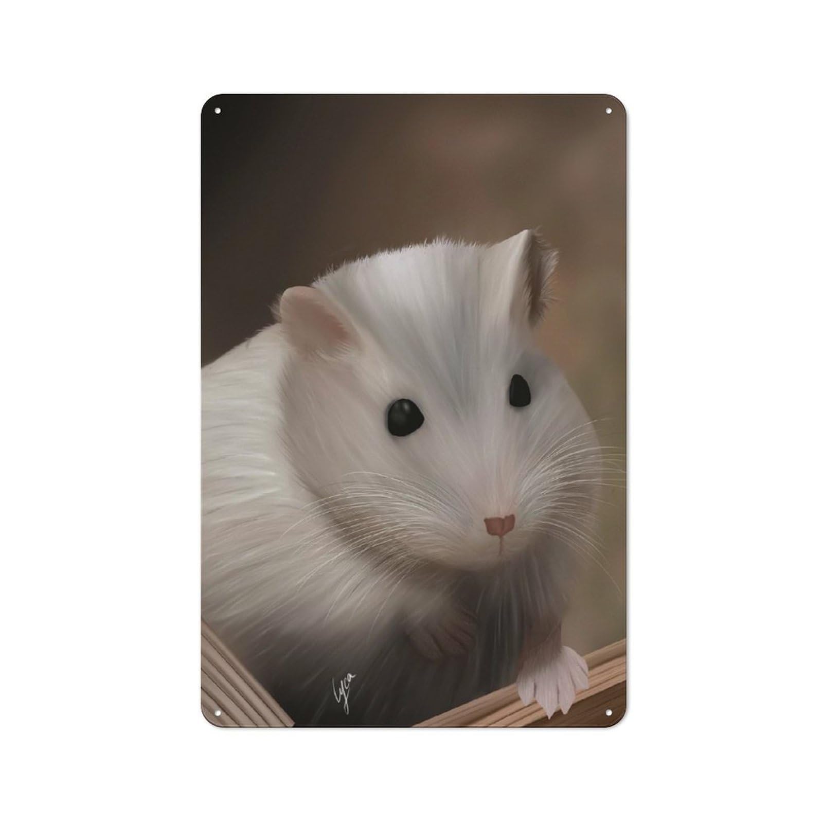 Tin Wall Plaque 30x20cm with White Hamster Portrait for Pub Or Café, for Hospitality Wall Decor Collectors