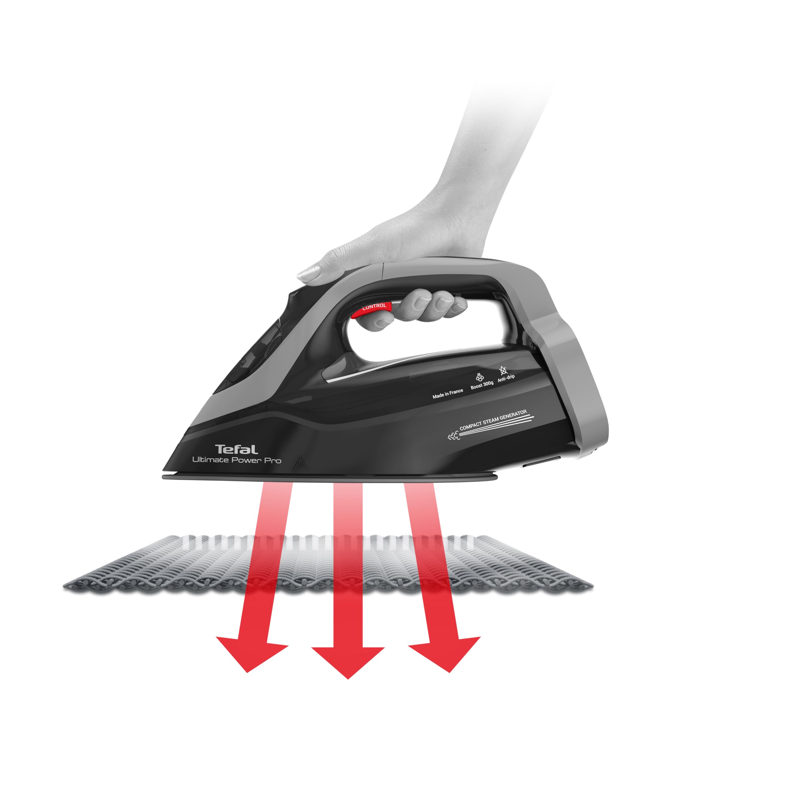 Tefal Ultimate Power Pro Dampfbügeleisen, Pumpentechnologie, 3200 W, 85 g/min kont. Dampfabgabe, 300 g/min-Dampfstoß, Micro Calc-Filter, Autoclean-Bügelsohle, Tropfstopp, 350 ml Wassertank, FV9E50E0