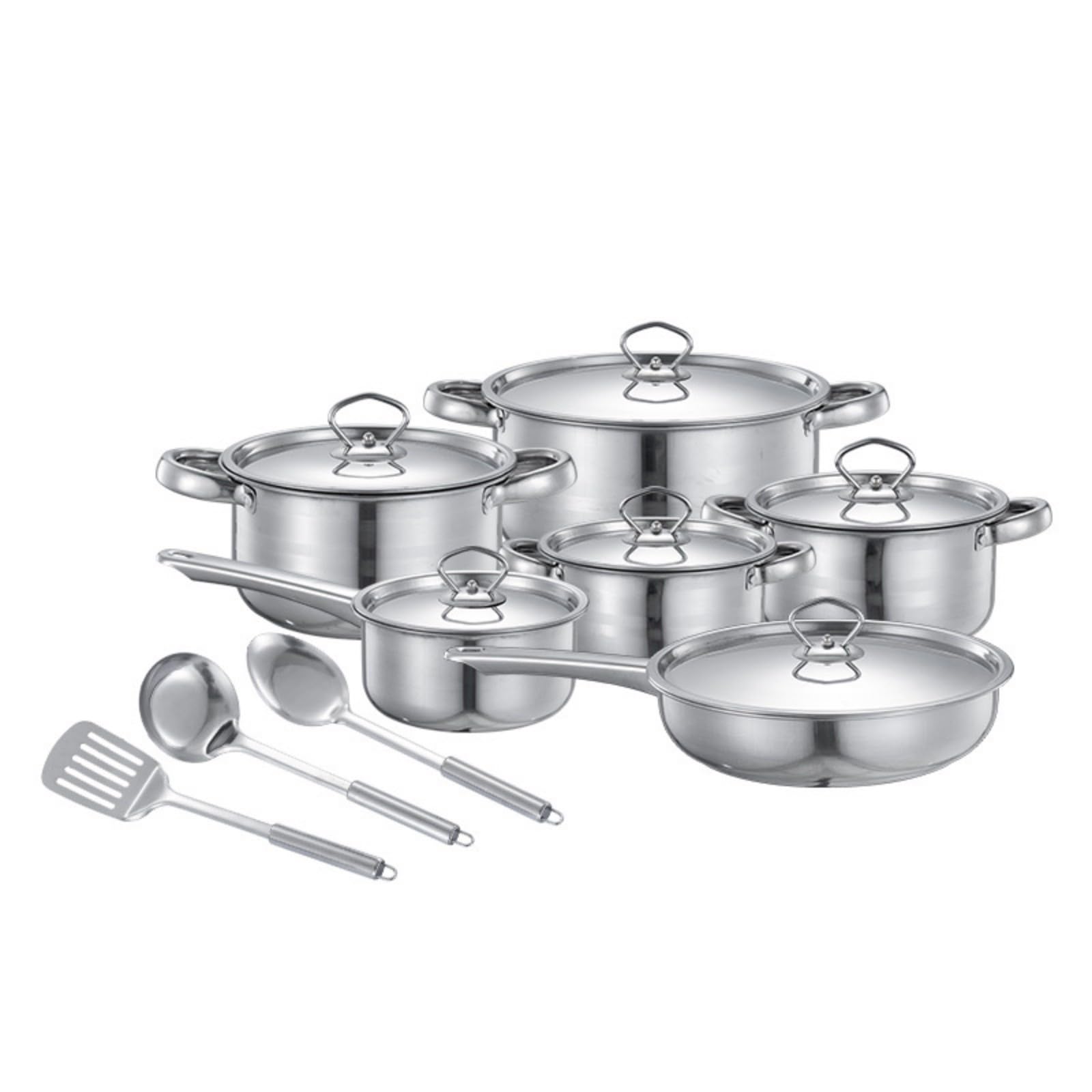 Tsophreniq Modern Nonrust Steel Cooking Set Complete with 4 Soup Pots 2 Saute Pan 6 Lid and Utensils for Family Meal Preparation Nonrust Steel Pots and Pan Set