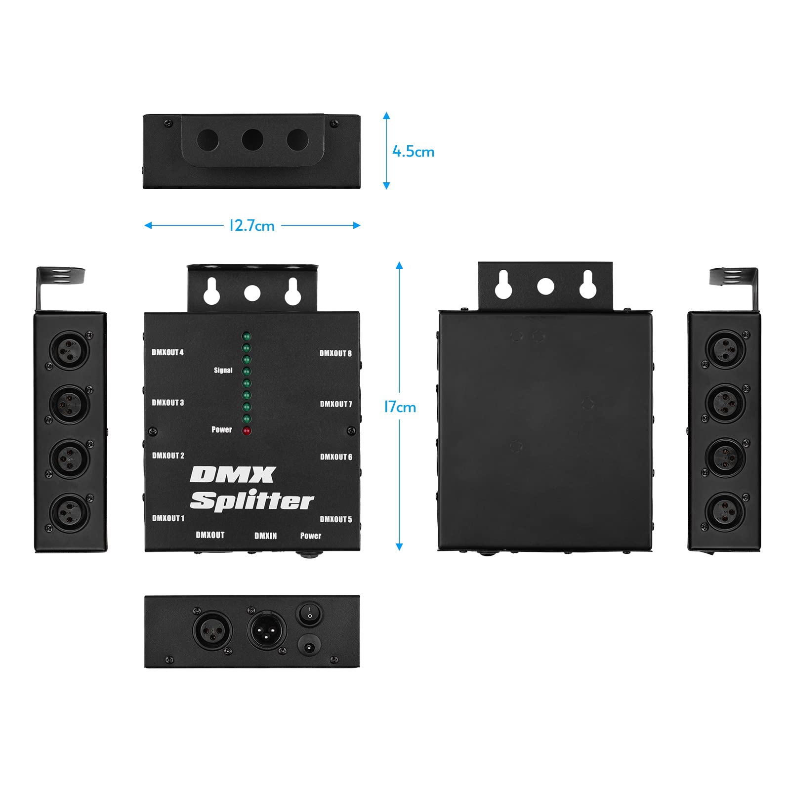 HUIOP Splitter DMX512 Amplificatore di segnale ottico Spliter Distributore 1 Ingresso e uscita diretti 8 Uscite indipendenti per controller luci Console da palco Festa DJ Club Disco KTV Luce