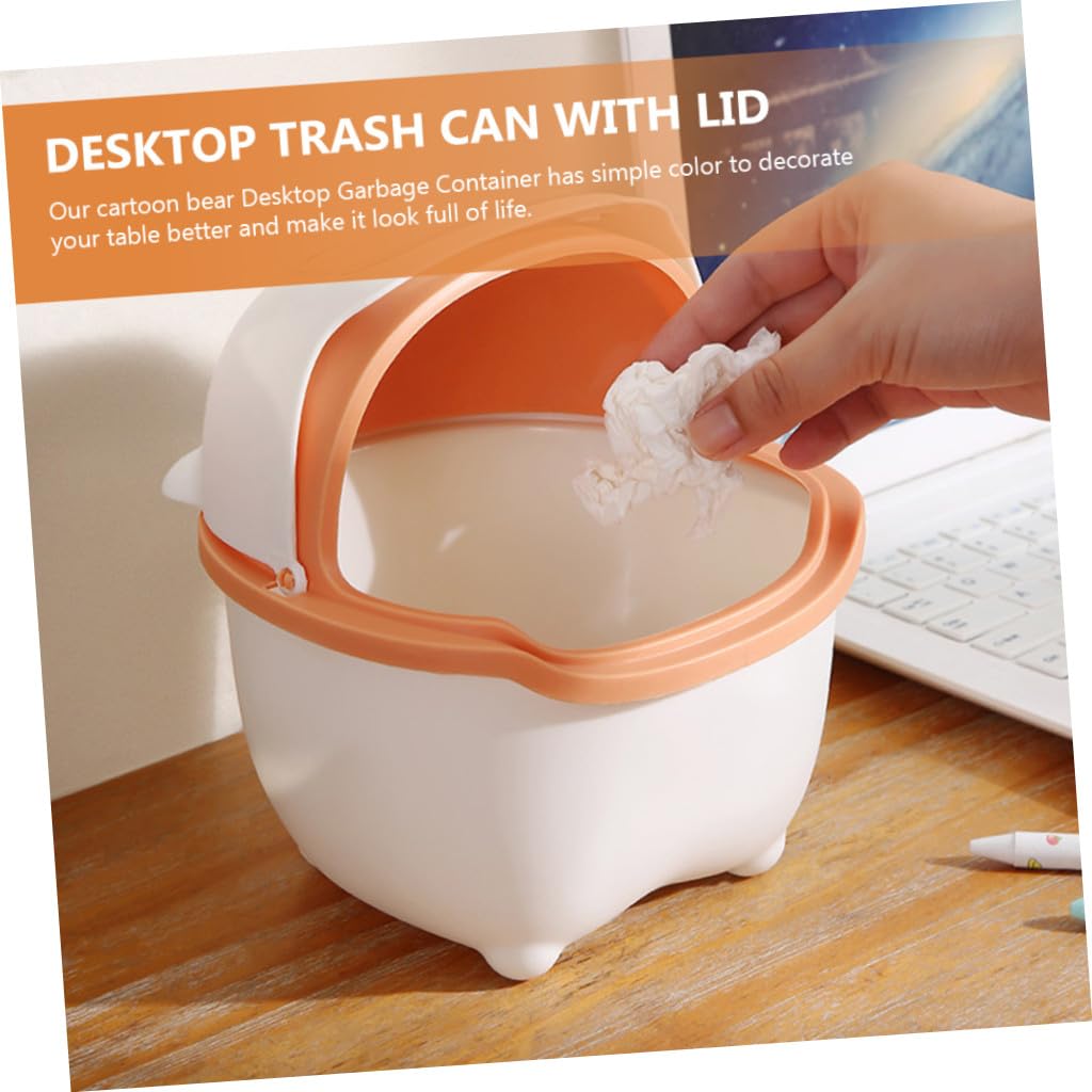 Kichvoe Cartoon Bear Shape Desk Trash Can with Lid Mini Desktop Bin