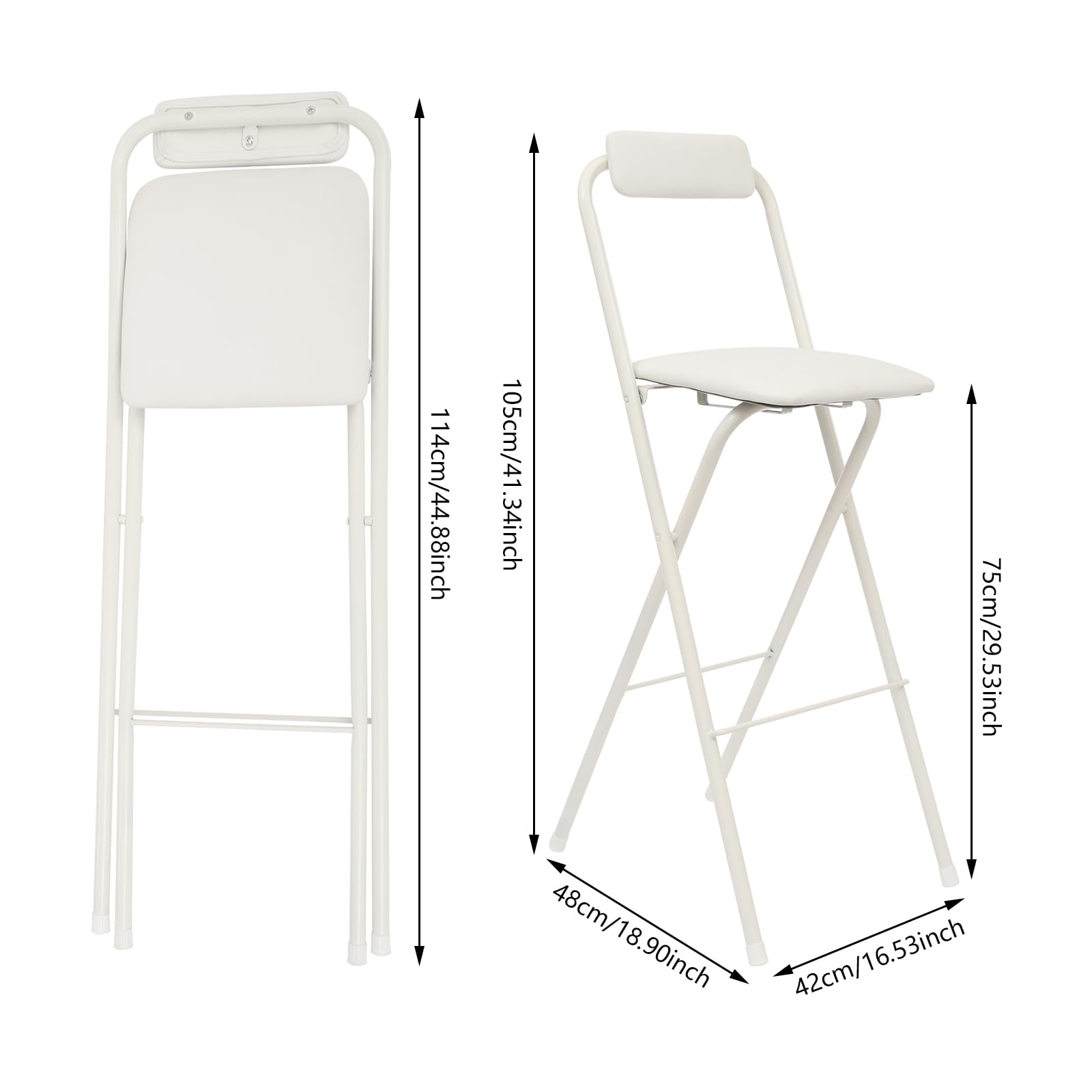 Lot de 2 tabourets de bar portables pliables - Chaise haute pliable avec dossier - Tabouret pliable rembourré - Pour bar, café, camping, capacité de charge : 125 kg