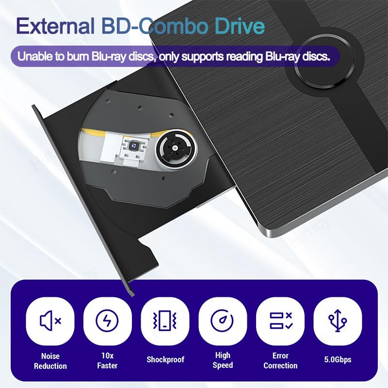 Lecteur DVD Blu-Ray Externe USB 3.0, Lecteur Optique Portable 3D, graveur CD/DVD, for Ordinateur, Windows 11 et Mac