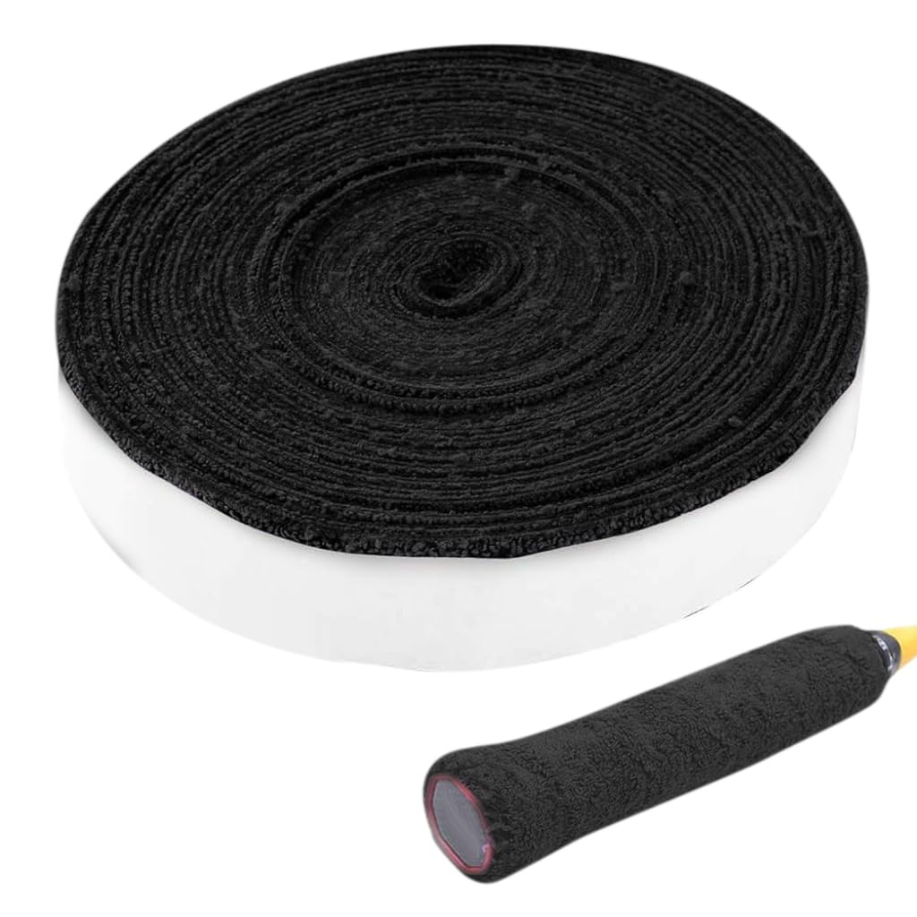 Proberos® Towel Grip Tape Overgrip Self Adhesive 10 Meters Cotton Overgrip for Badminton Racket Sweatband Tape Anti-Skid Towel Grip Tape, Black