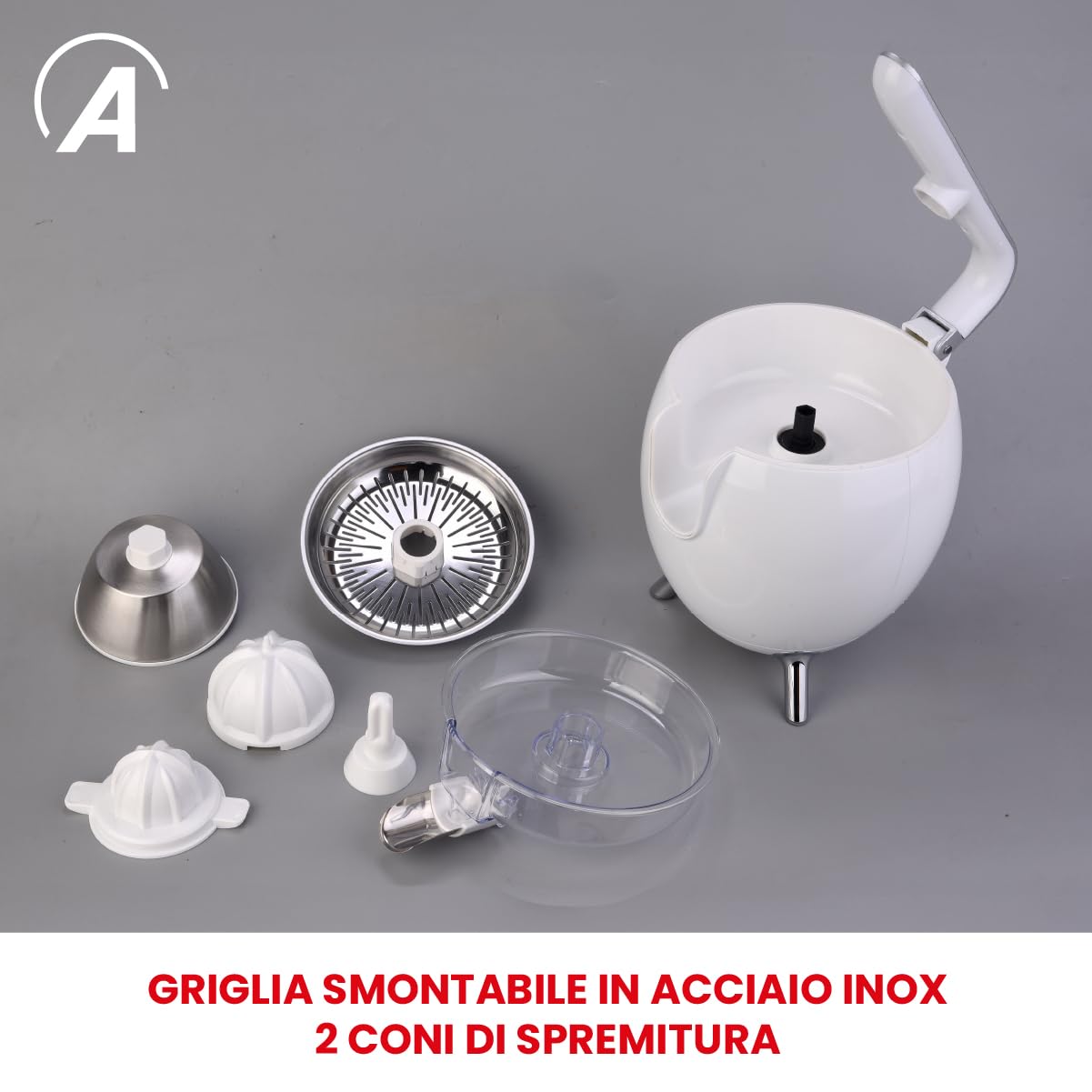 ARDES - Arspre03 Juice Art elektrische citruspers, klein, design met druk – citruspers 0,5 l met roestvrijstalen filter, 2 kegels citruspers – ideaal voor granaatappelsinaasappels