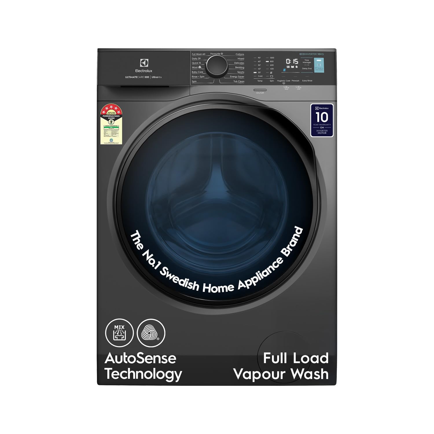 Electrolux 8kg 5 Star Fully Automatic Front Load Washing Machine with UltraMix, Full Load Vapour Wash for Sustainable Clothing, Hygienic Care, EcoInverter, Dark Silver, UltimateCare 500, EWF8024R5SB-image-20