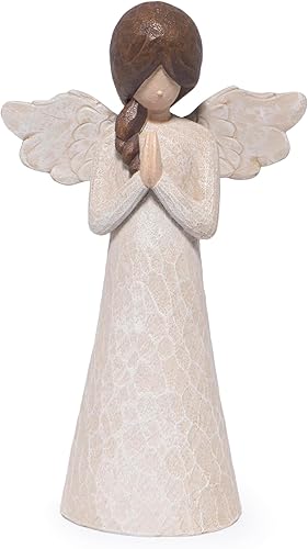 Hodao Figura de ángel de Navidad, figuras de resina rezando para decoraciones navideñas de interior, adornos de mesa de estilo tallado en madera,