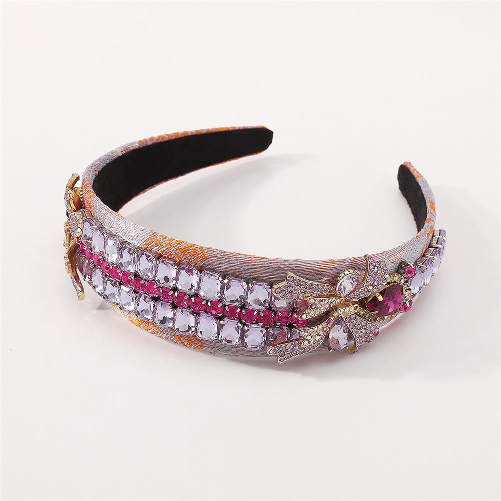 Youllyuu Fascia per capelli con fiocco laterale con strass barocco squisito cristallo multicolore ricamo geometrico fascia per capelli accessori per capelli nero