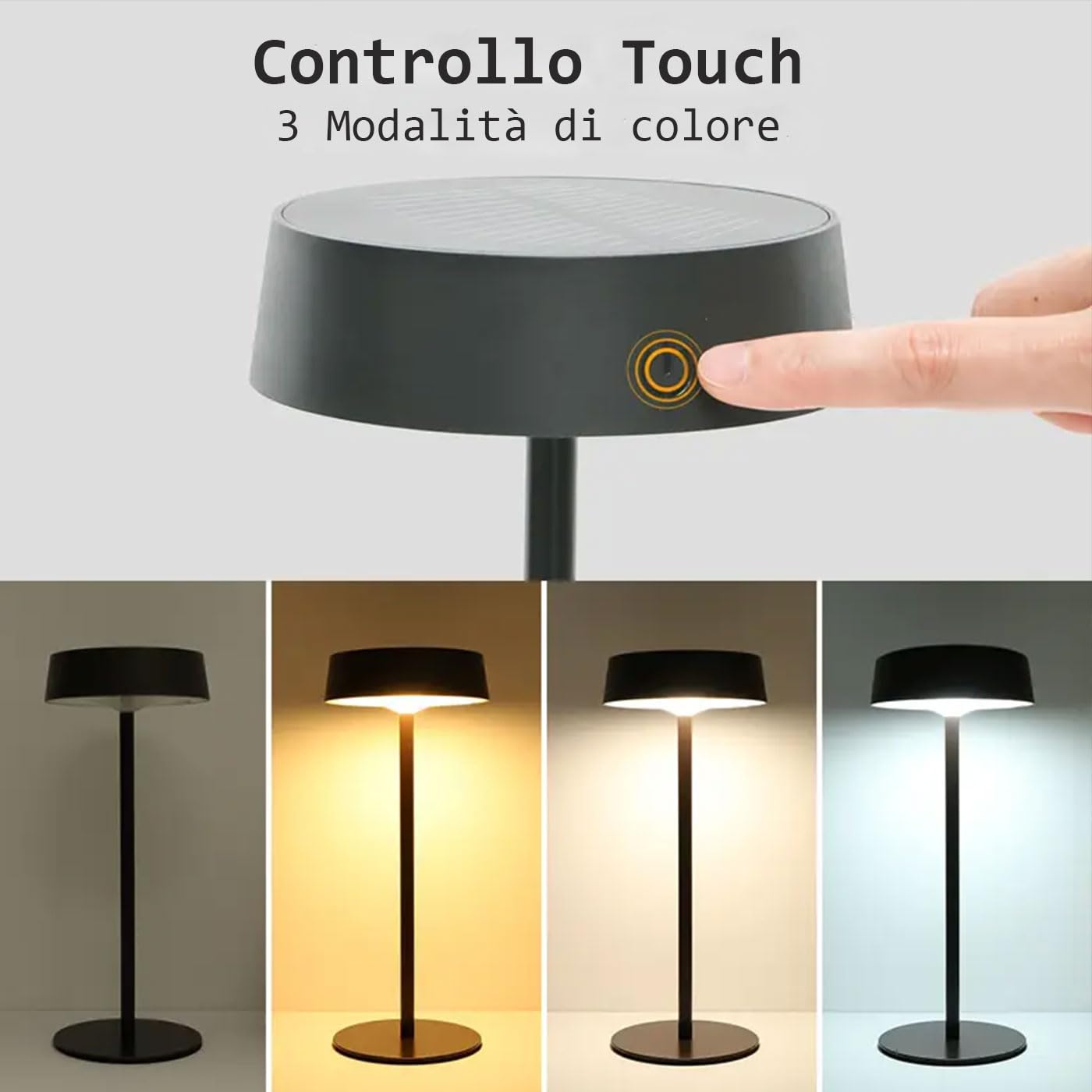Set di 2 Lampada da Tavolo Solare Touch Senza Fili IP67 per Esterni e Interni, Ricarica Solare e USB-C, Lampada Portatile Impermeabile per Giardino, Terrazza, Scrivania
