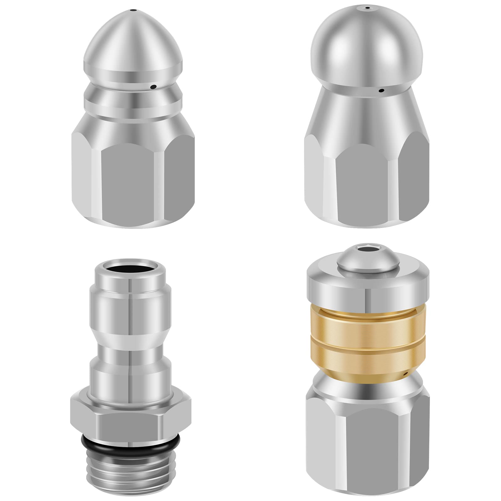 3Pcs Sewer Jetter Nozzle, Drain Cleaning Nozzle Tips Kit, Stainless Steel Quick Connect Drain Jet Hose Nozzle, 5000 PSI High Pressure Washer Nozzle with 1/4'' Connector for Sewer Industrial Pipe Clean
