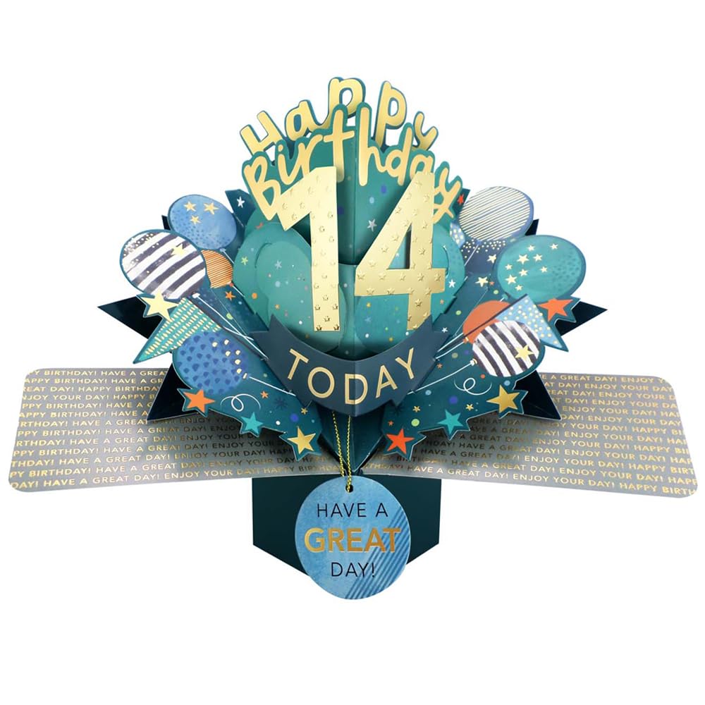 14 Today Happy 14th Birthday Pop-Up Greeting Card Love Kate's Pop Up Cards Him Design POP237MC14