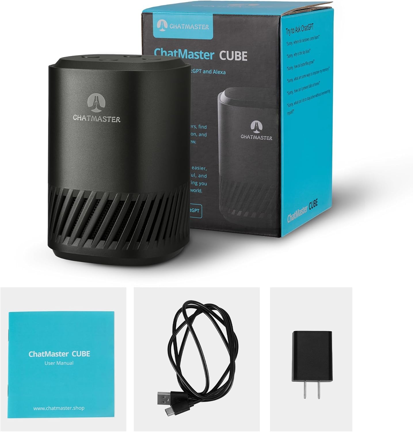 Chatmaster Cube: World's First ChatGPT-Enabled Smart Speaker with Built-in Alexa – Voice-Control AI Assistant for Smart Home & Music Streaming (Matt Black)