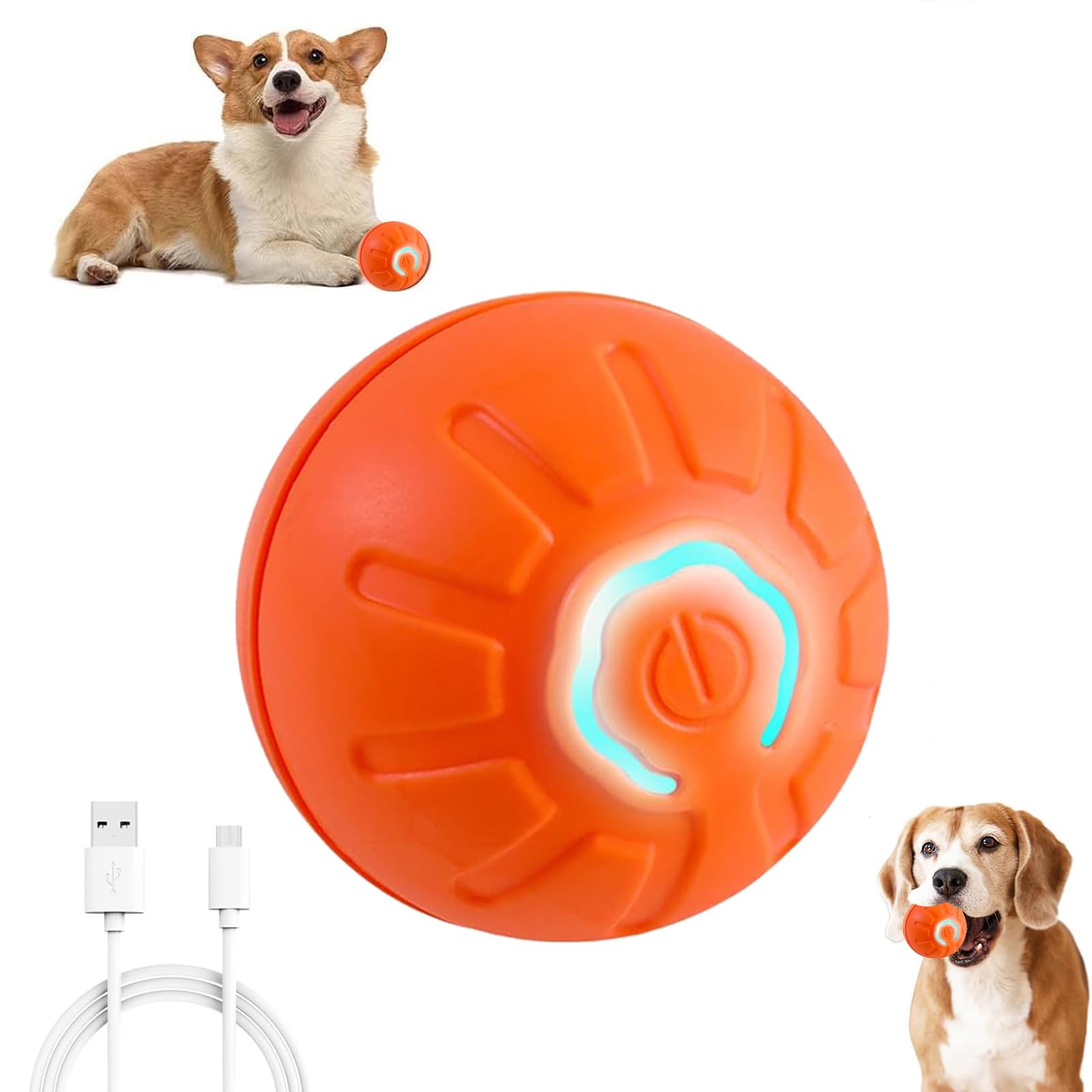 YXtecd 2025 New Interactive Dog Toys, Automatic Moving Dog Toy Vibrating Dog Ball, Rechargeable Bouncing Ball for Dogs, Shaky Ball Toy for Dogs for Small, Medium, Large Dogs(Orange)