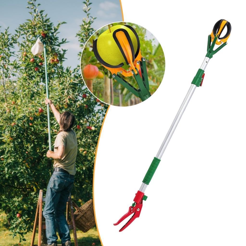 Cueille-fruits Télescopique Réglable En Alliage D'aluminium avec Griffes En Caoutchouc Amovibles et Panier de Rangement, Adapté Aux et Aux, Réglage de 1.45 M à