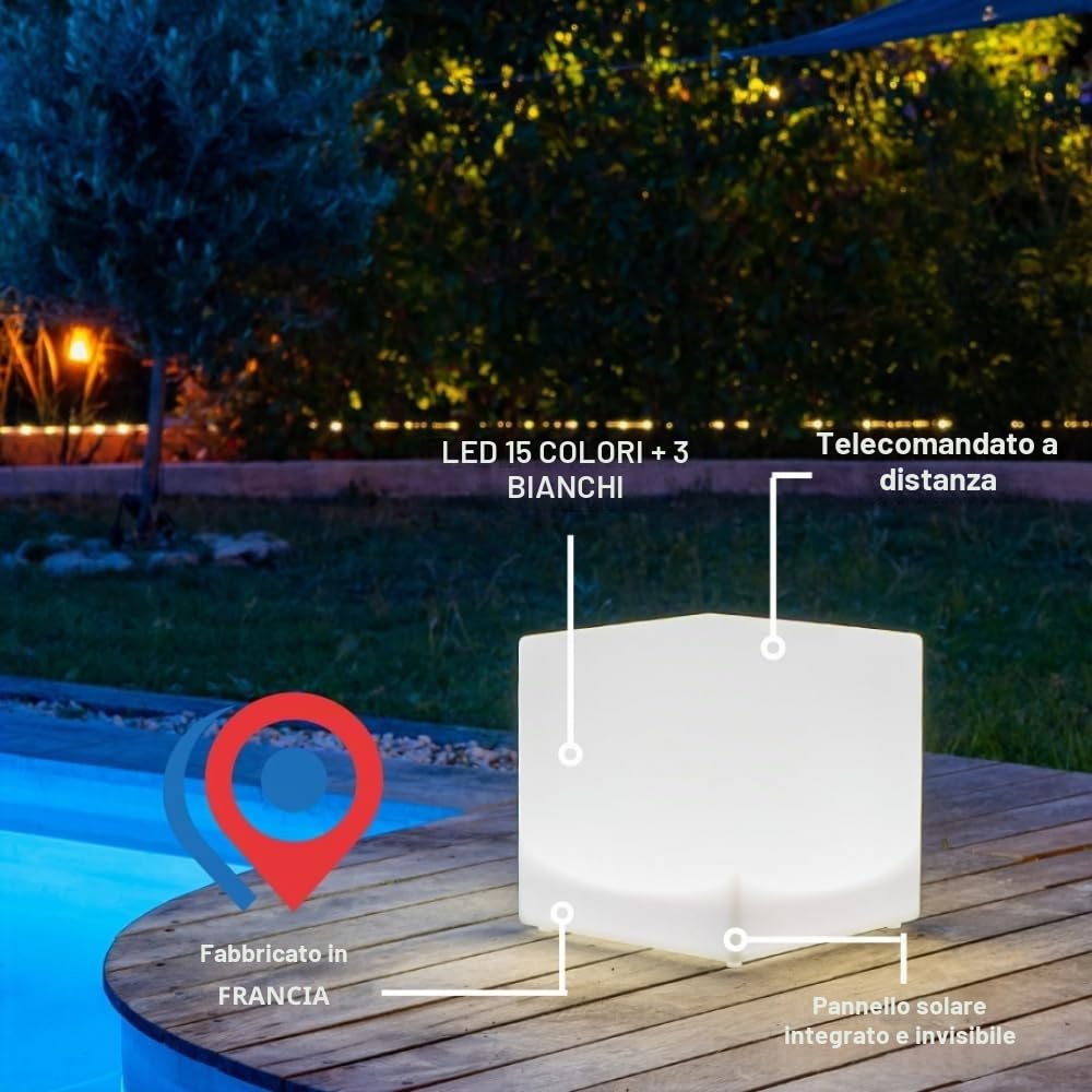 Cubo LED Solar & Impermeabile RGB+W 40 cm 100% indipendente e con telecomando
