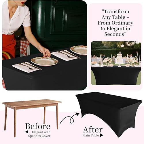 Miniatura 3 de Mantel de elastano de 6 pies (72 x 30 pulgadas), elástico, sin arrugas y reutilizable, para decoración de bodas, fiestas, banquetes, festividades y