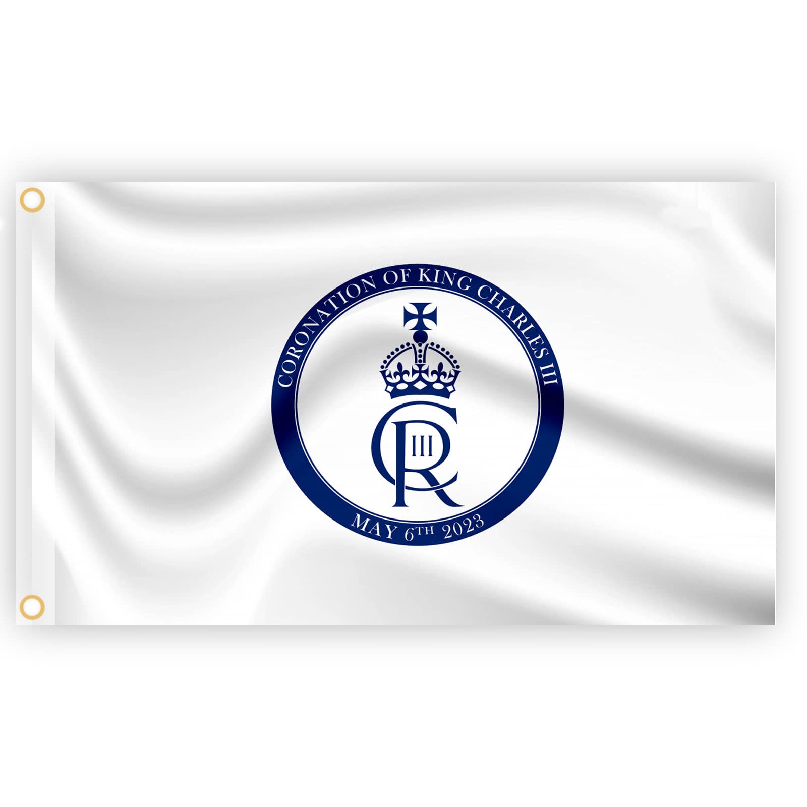 Large 5x3FT White Flag New King Charles III Cypher British Monarch Sovereign Coronation Celebration Britain Flag Garden Street Pub Outdoor Decorations