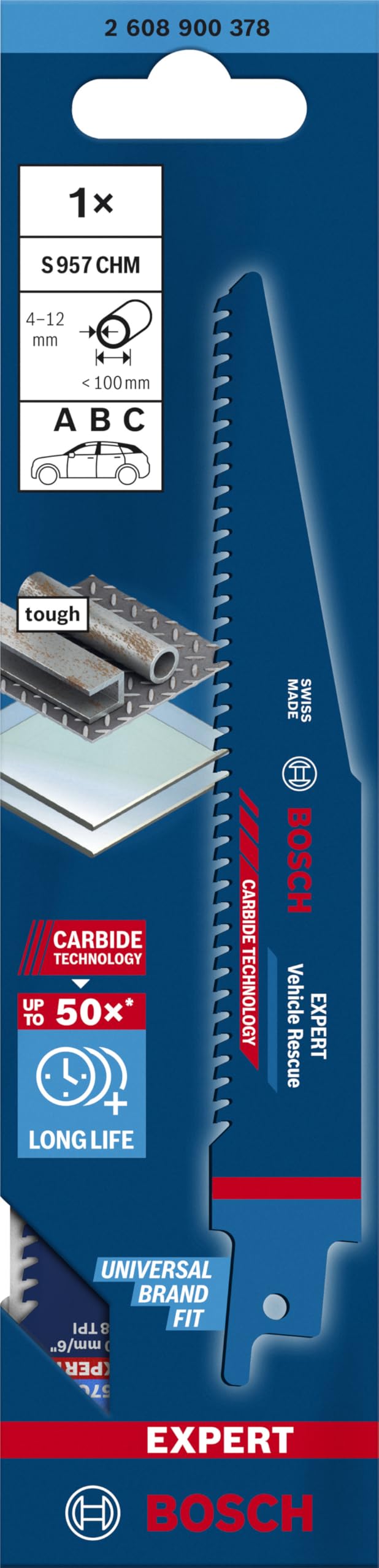 Bosch Professional 1x Hoja de sierra sable Expert `Vehicle Rescue` S 957 CHM (para Vidrio, Acero resistente, Longitud 150 mm, accesorios Sierra sable)