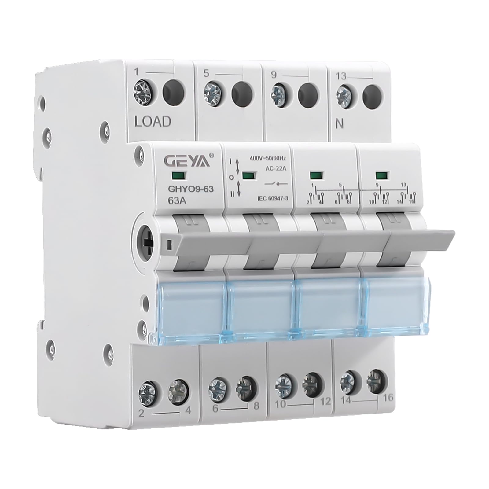 GEYA Manueller Umschalter Manueller Doppelstrom-Umschalter mit Anzeige DIN-Schienenmontage(4P-63A-400V)