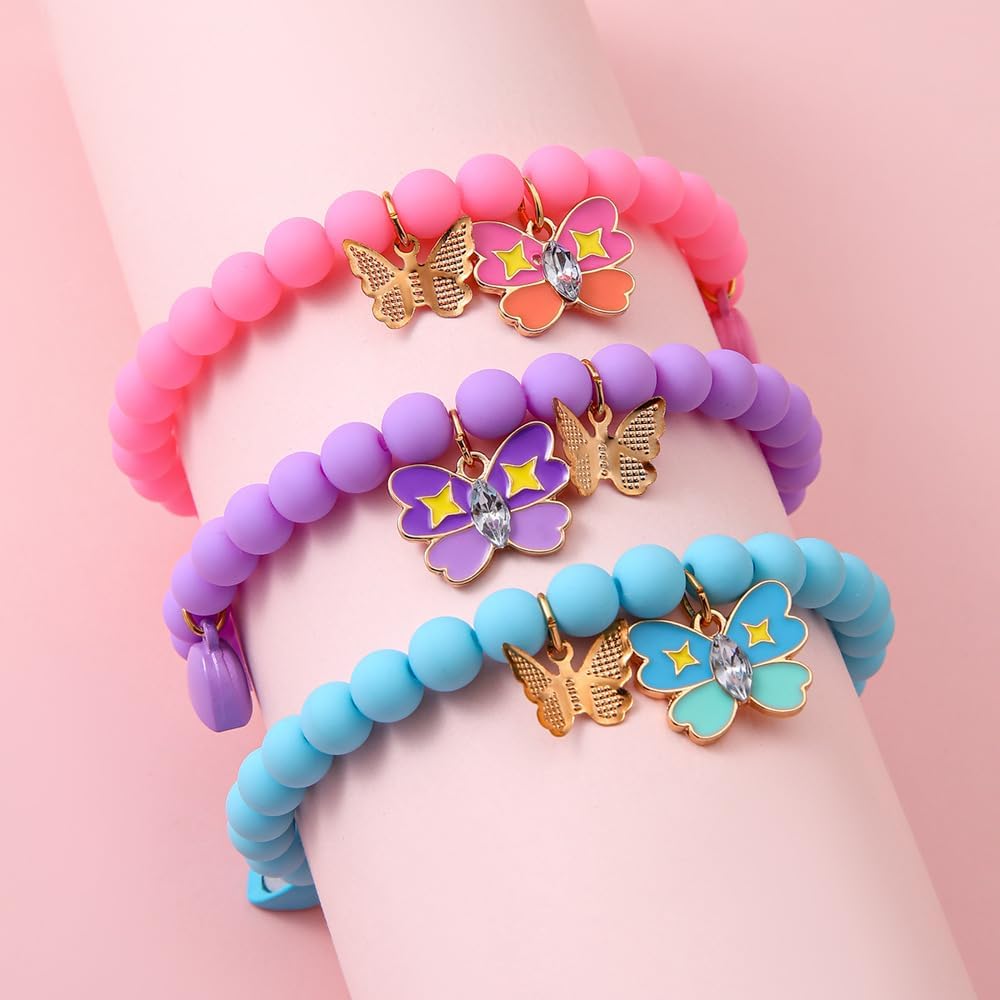COLORFUL BLING BFF Bracelet for 3,Mother Daughter Bracelets Set,Cross Butterfly Heart Charm Bracelet for Women Men,Love Heart Matching Strand Bracelets Friendship Jewelry Gifts - Image 2