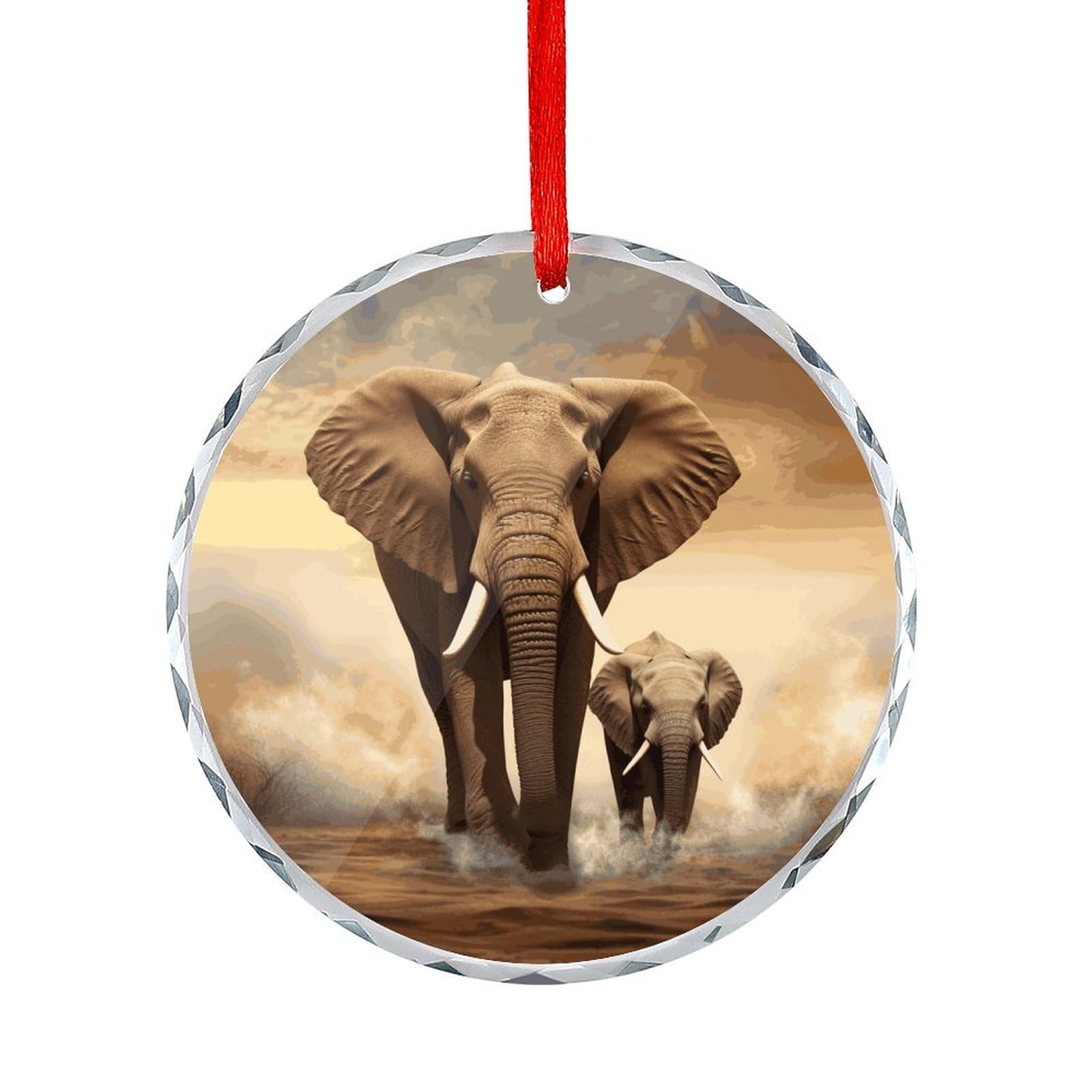 Fodpand Women's Style Elephant And Baby Elephant Round Glass Ornament Keepsake Gift Exchange Ideas Car Decor,Christmas Ornaments For Tree Window Garden Ornaments