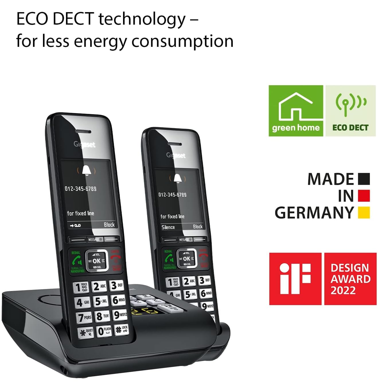 Gigaset Comfort 552A Duo - 2 Cordless Phones - Answering Machine - Made in Germany - Elegant Design - Hands-Free Mode - Comfort Call Protection - Big Phone Book, Titanium-Black — Amazon image 5