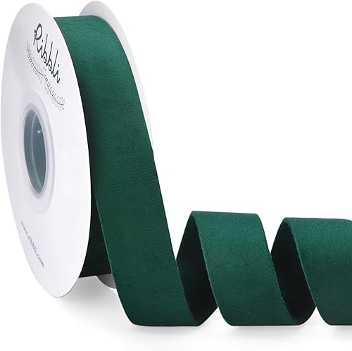 Ribbli Cinta de terciopelo verde bosque, de doble cara, carrete de 1 pulgada y 10 yardas, cinta verde para adornos de árbol de Navidad, envoltura de