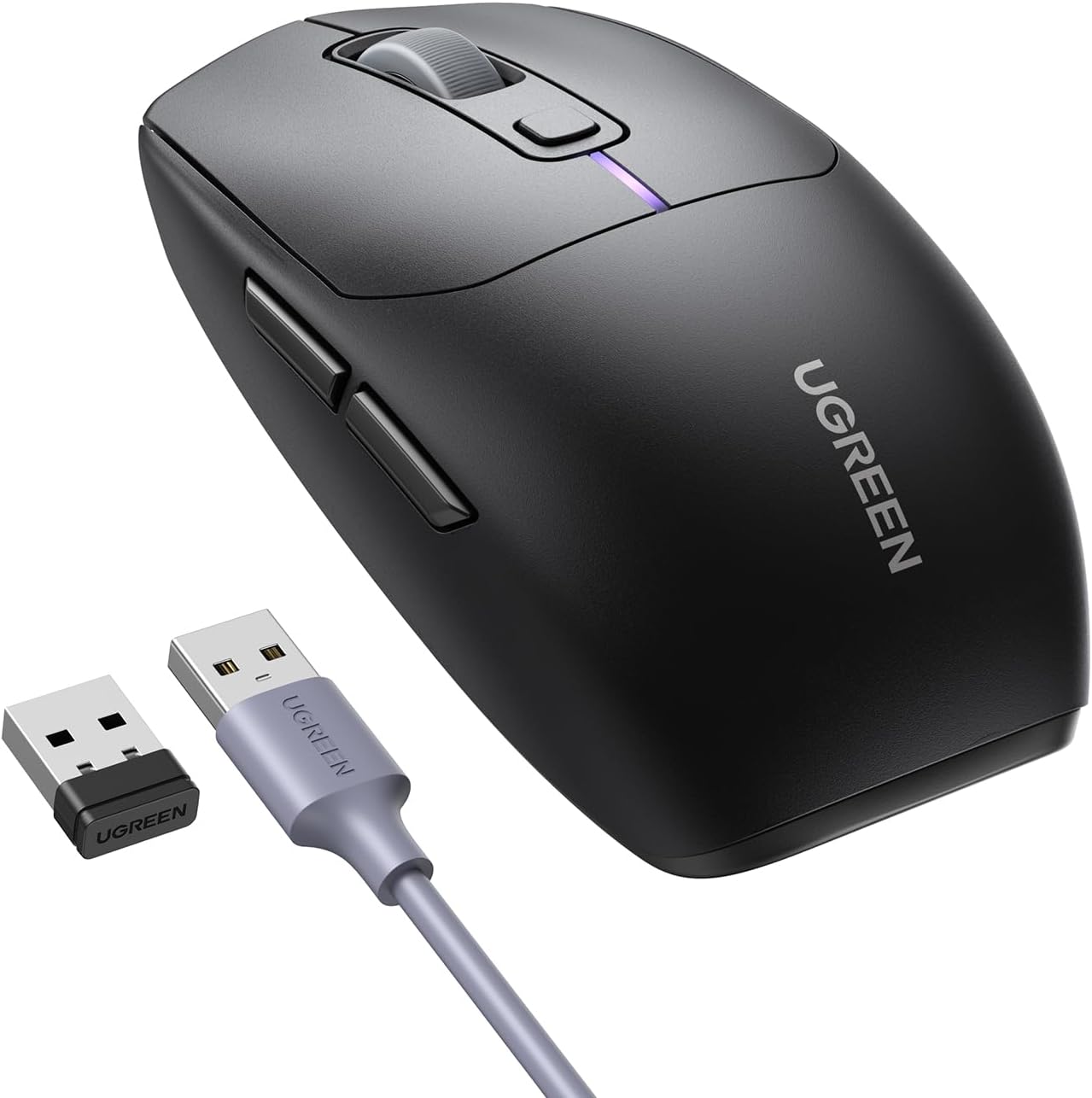 – UGREEN Gaming Mouse Rechargeable Tri-mode, 5000 DPI Bluetooth, 2.4GHz, Wired, RGB Backlighting Ergonomic Optical Mice, Lightweight Game with 5 Programmable Buttons for Laptop, PC, Tablet