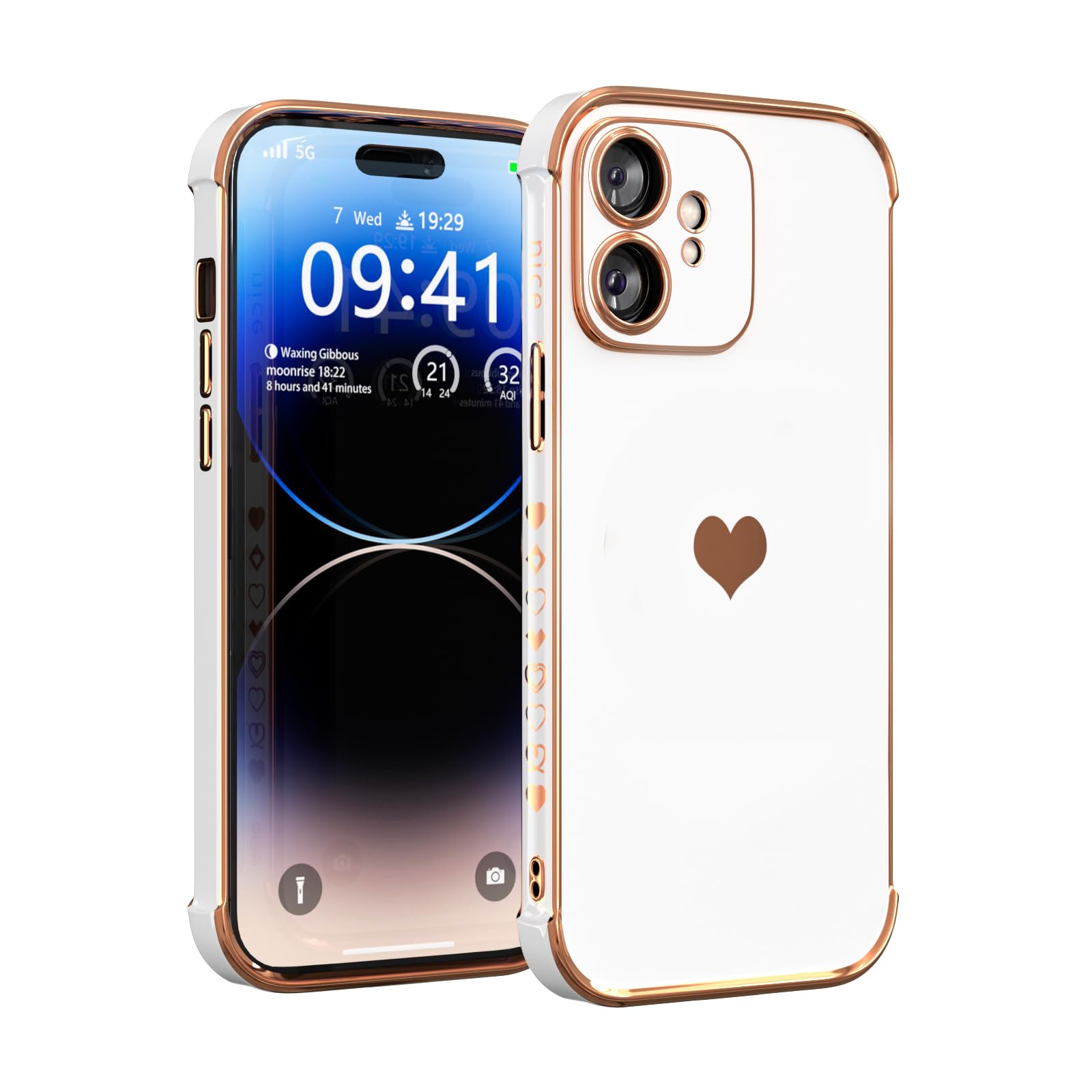 Rxuiael for iPhone 12 Case for Women Girls Soft Cute Phone Case 12 iPhone 6.1 & Bumper Shockproof Corner(White)