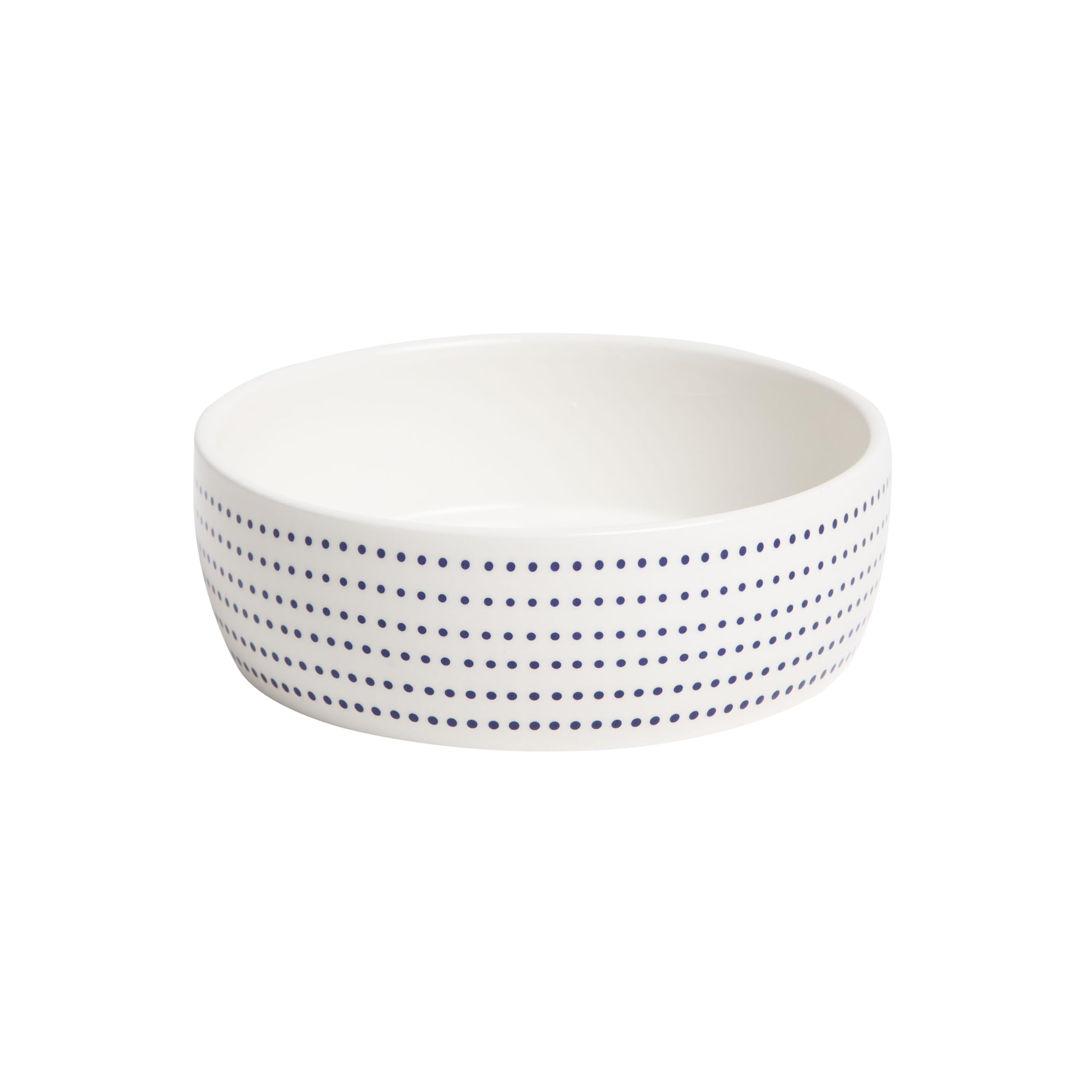 Pearhead Ceramic Dog Bowl – Modern Blue Dot Stoneware Pet Food & Water Bowl for Small Dogs, Weighted Non-Plastic Dog Feeding Dish, Small/Medium (532 ml)