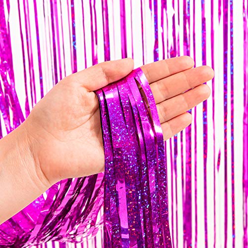 BRAVESHINE 2PCS Hot Pink Foil Curtains Party Decorations - Tinsel Curtain Rose Red Streamers Glitter Photo Backdrop for Birthday Halloween Christmas Disco Hawaiian Flamingo Party Decorations — photo 3