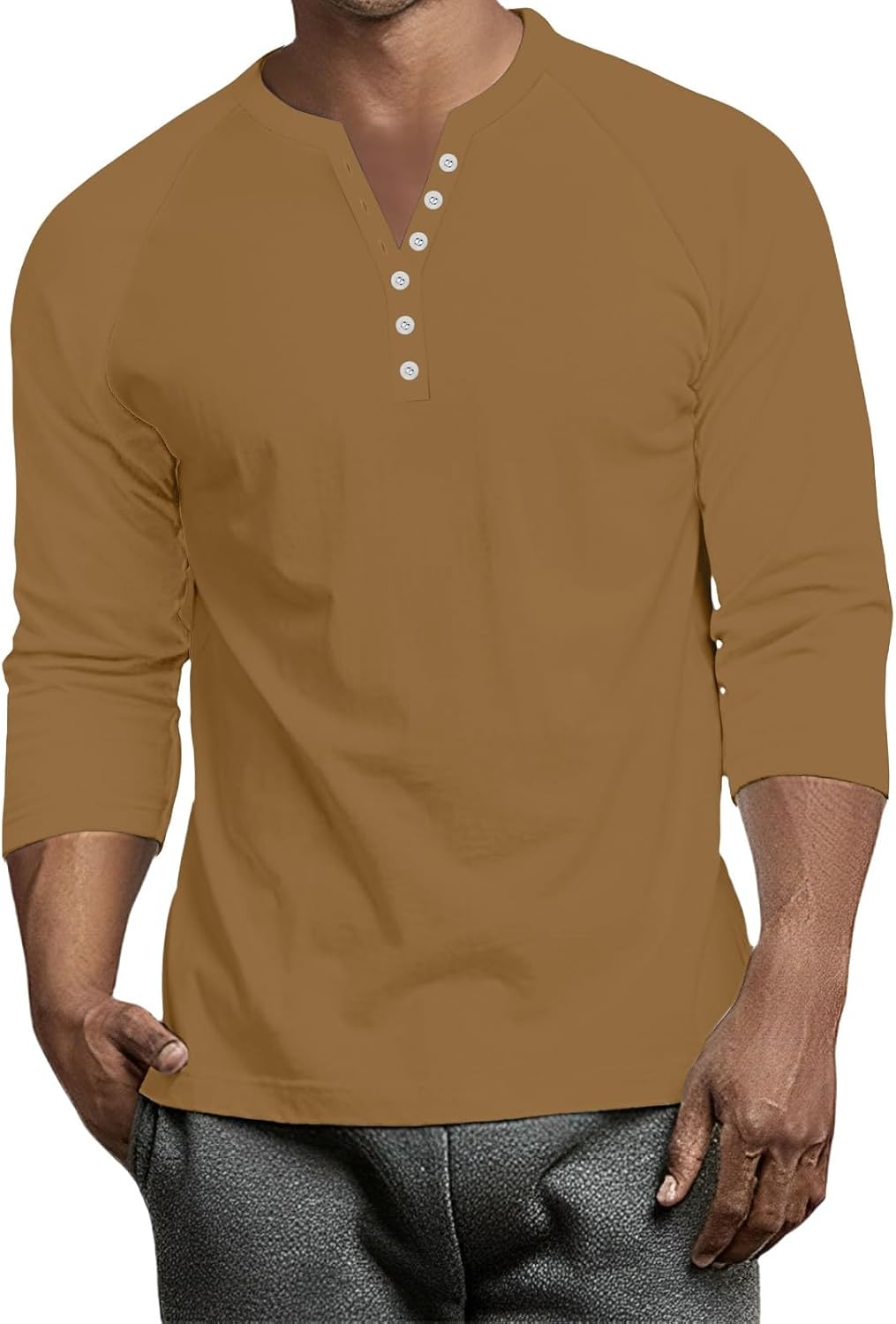 WENKOMG1 Men's Casual Henley Shirt 3/4 Sleeve Baseball Tshirt Athletic Workout Jersey, S-3XL