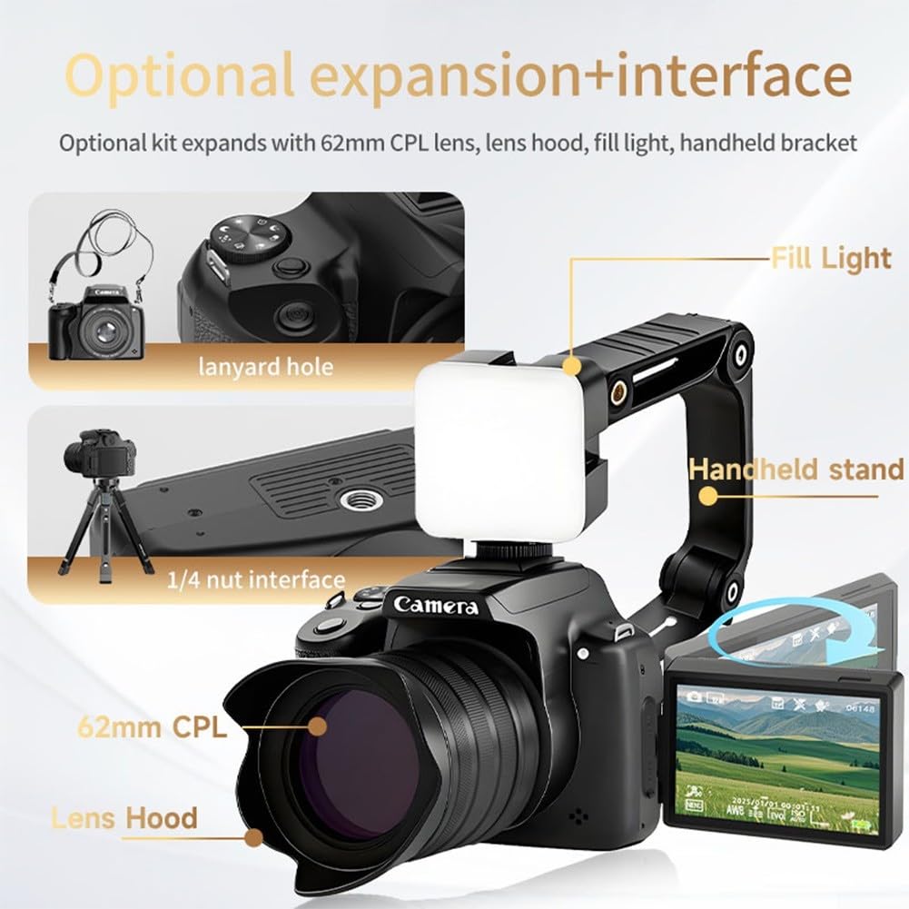 Fotocamera digitale 4K da 68 MP, zoom 28x, fotocamera compatta per vlogging per principianti, studenti, vacanze, colore nero