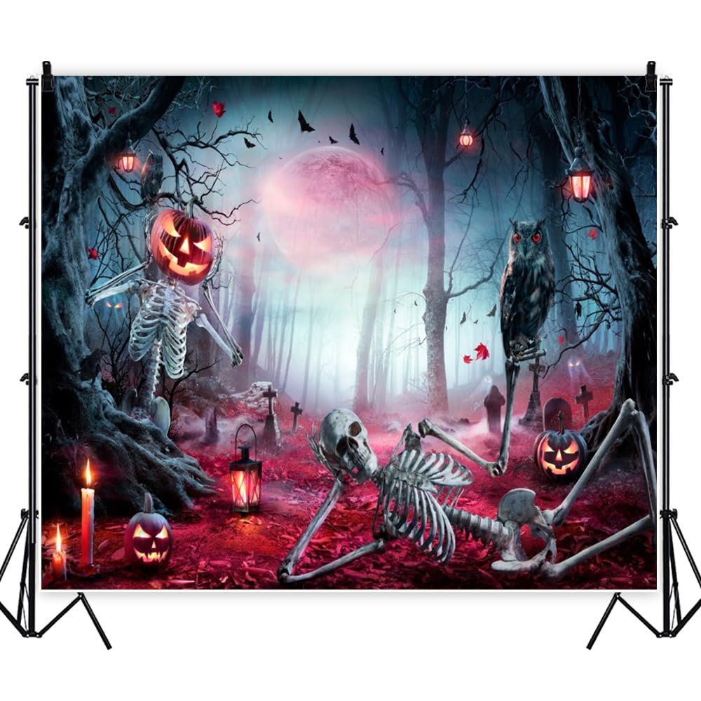 Halloween-Fotohintergrund 3x2,5 M – Gruseliger Friedhof Mit Totenkopf & Mond, Aus Vinyl, Wiederverwendbar