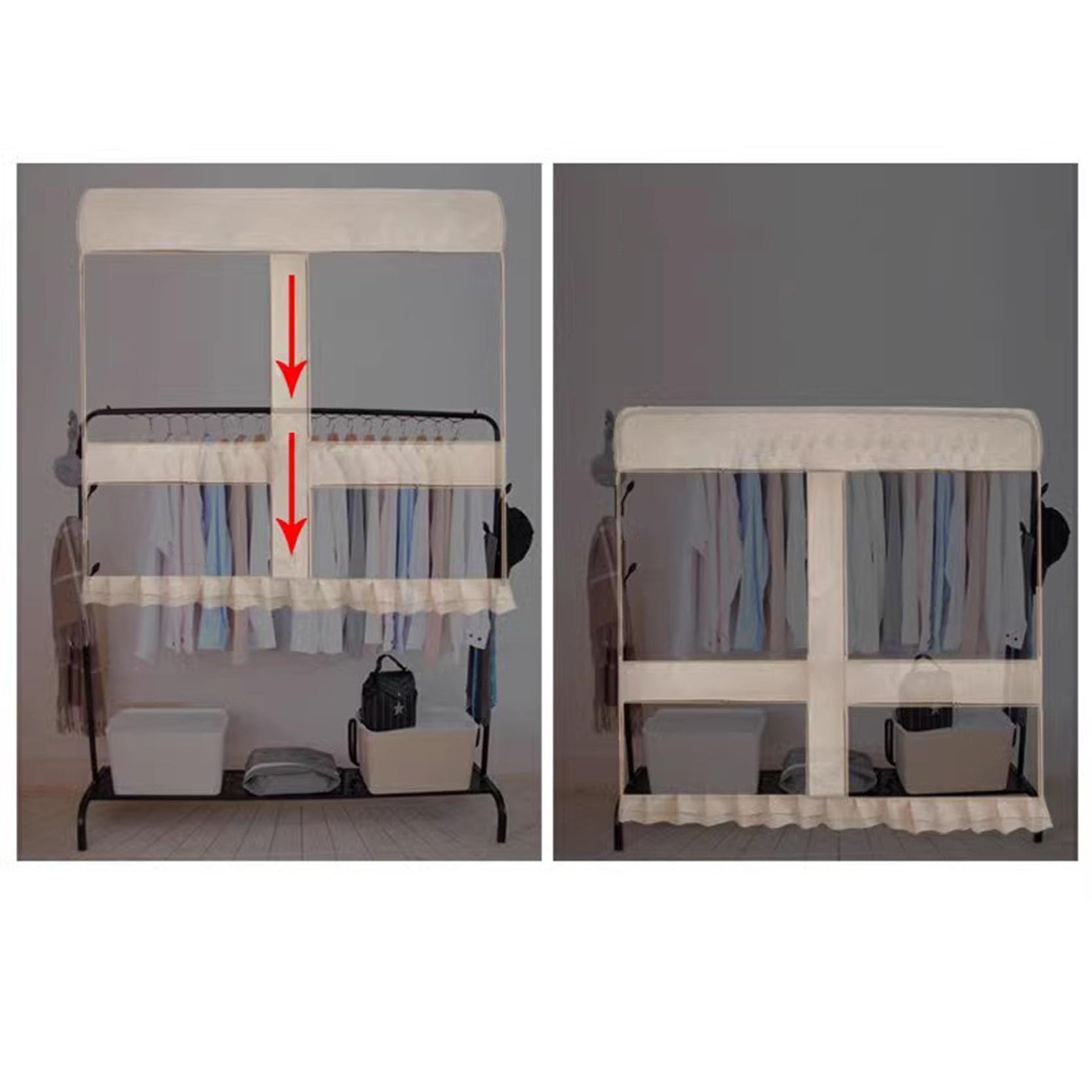 Funda para perchero transpirable con cremallera, a prueba de polvo, para colgar ropa, altura ajustable, 1,5 m, se adapta a estantes de 3,285,25 m, ideal para almacenamiento y organización (B 150 x 50