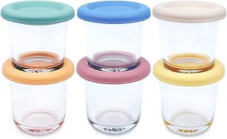 Elk and Friends 4oz Borosilicate Glass Baby Food Storage Jars with Silicone Lid | Strong Glass | Set of 6 | Microwave, Oven & Dishwasher Safe | Infant and Babies