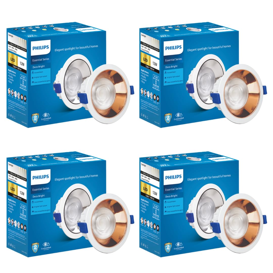 PHILIPS 12 Watt Rose Gold Reflector LED Ceiling COB Round Spot Light with Focused Beam | Cut Out: 102mm | Natural White, Pack of 4 (Deco Bright) (B0D3N6PNHG) Amazon Price History, Amazon Price Tracker