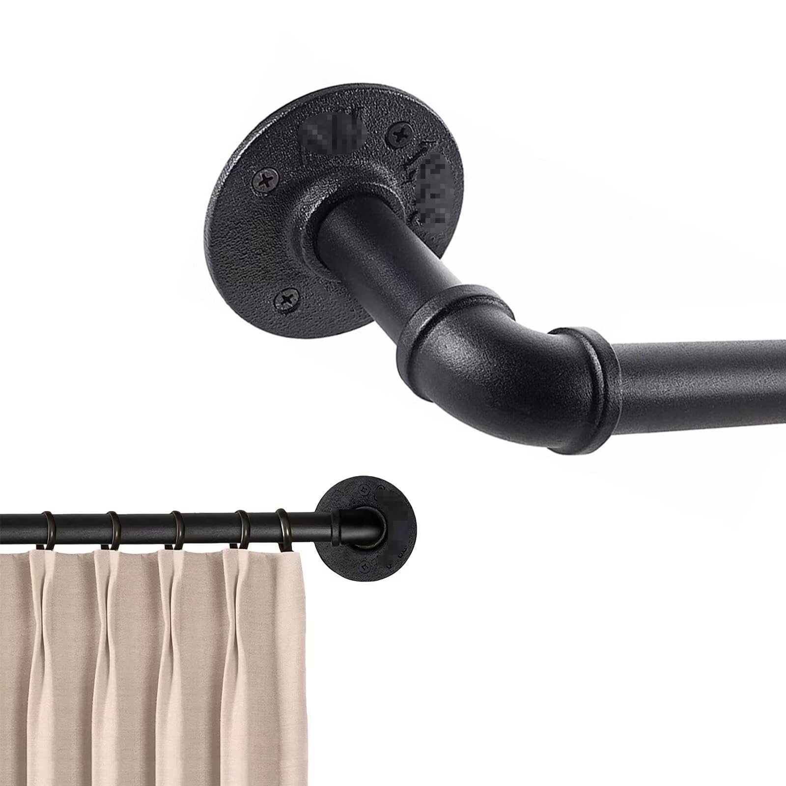 Curtain Poles Extendable 213cm to 365cm, Black Curtain Pole for Eyelet Curtains, Industrial Curtain Pole For Living Room, Bathroom, Bedroo Windows