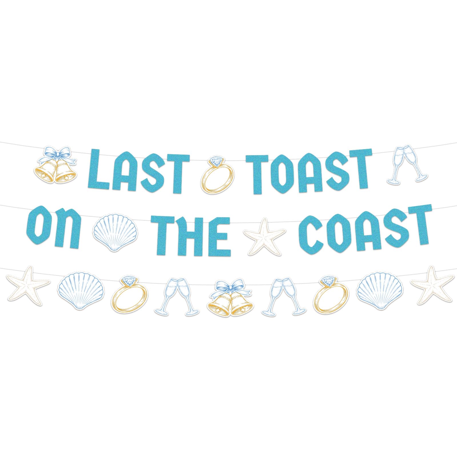 Last Toast on The Coast Banner, Beach Bachelorette Decorations Seashells Champagne Glasses Bell Ring Starfish Bridal Shower Decor for Coastal Bach Party Supplies Bride Wedding