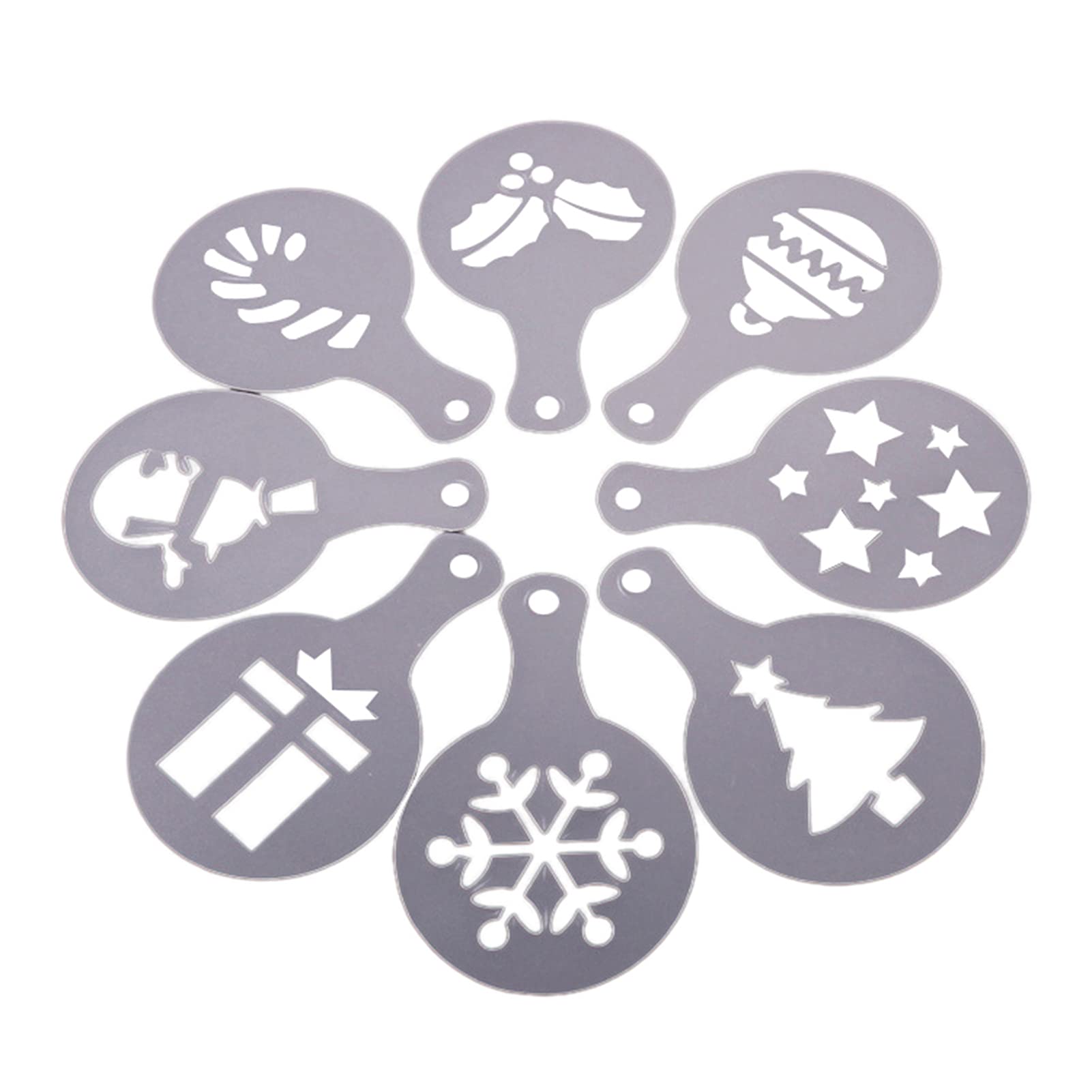 Clenp Pochoir à Café, 8 Pièces/Paquet Pochoirs à Café Modèle De Série De Noël Outil D'impression De Café Moule De Décoration En Mousse De Café De Qualité Alimentaire Pour La Cuisson 8