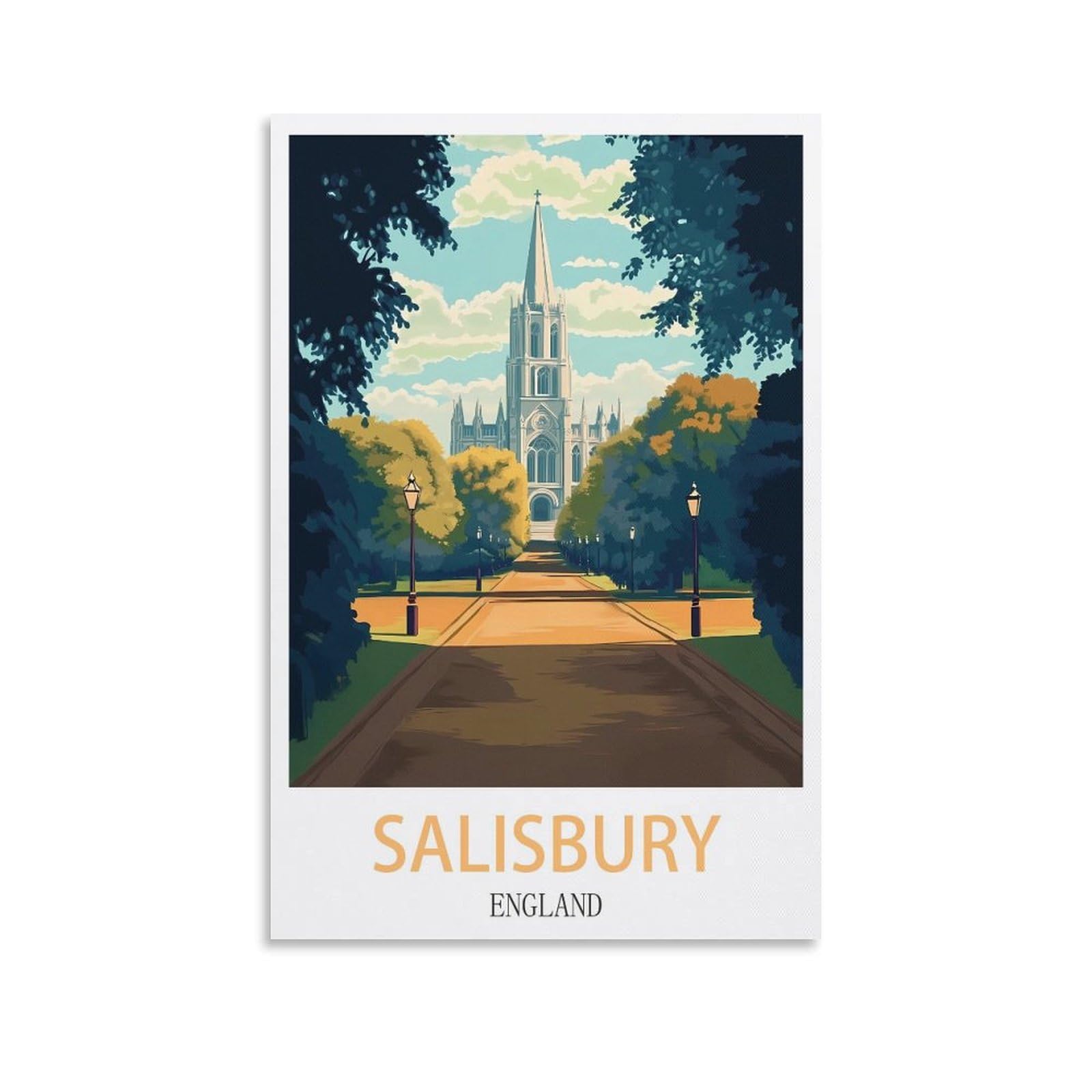 Xllyxygjq Unframe-Style Salisbury England Vintage Travel Poster 08X12inch(20X30cm) Canvas Wall Art Poster Print Artwork Painting Picture For Home Decoration Living Room Office Bedroom