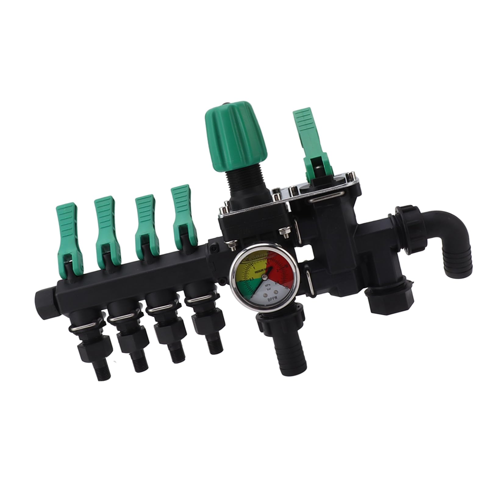 Divisor de Manguera Colector Resistente de 4 Vías con Interruptores Independientes para Uso en Granjas y Jardines Material Duradero Resistente a la Oxidación