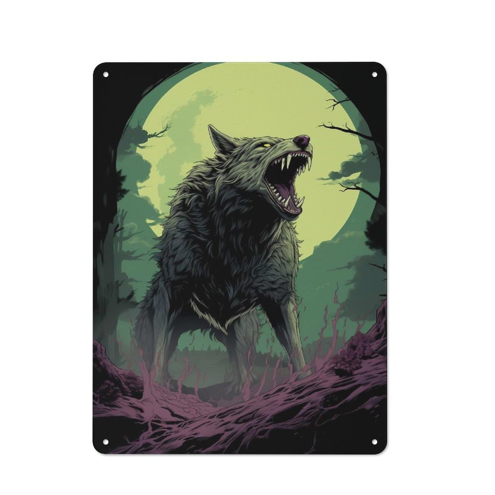 Nostalgic Decorative Tin Sign 40x30cm Featuring Horrific Wolf, Old Style Wall Plaque for Kitchen, Hallway, Bar Or Small Cafe