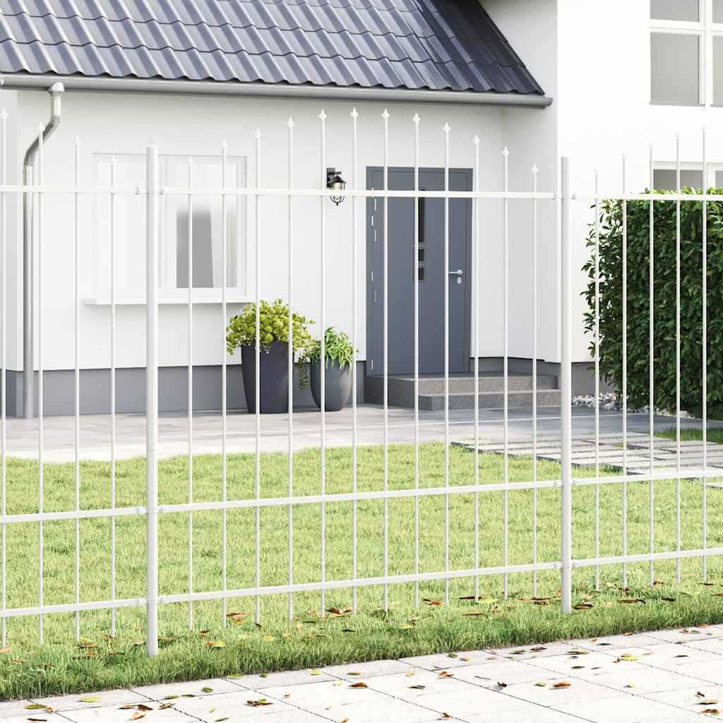 Gartenzaun Woerden Weiß, Pulverbeschichteter Stahl Zaunelement 170 x 215 cm, Wetterfester Sichtschutz für Terrasse, Vorgarten, Grundstück, Stabiler Metall Doppelstabmatte Zaun