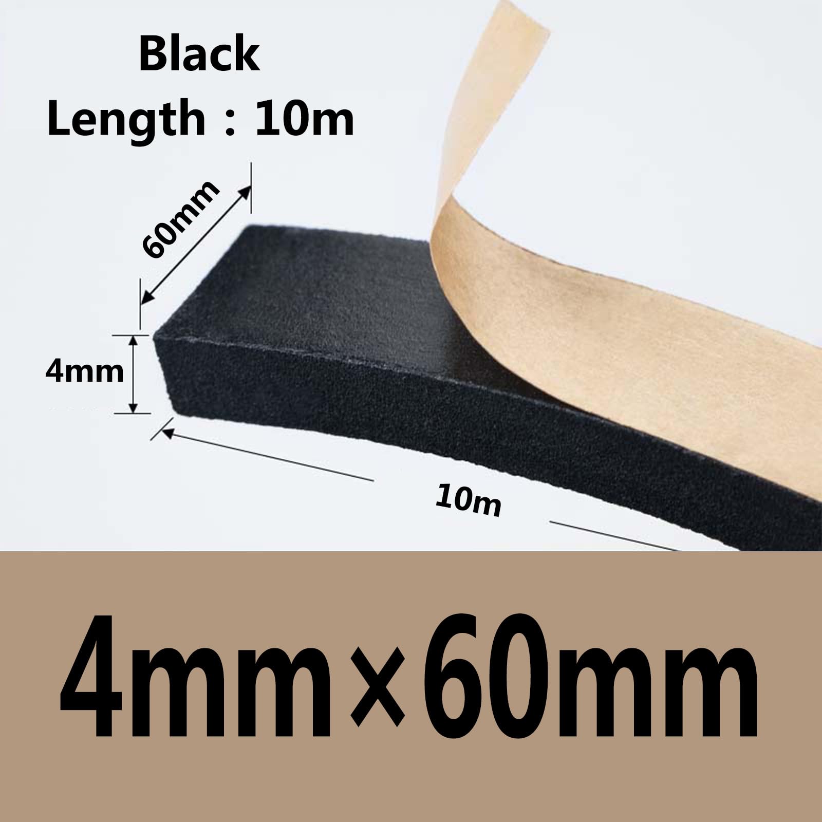 1Cinta de Espuma EPDM Autoadhesiva Sello de Goma para Sellado de Puertas Ventanas, Junta de Aislamiento para Automóviles, Protección contra el Polvo,4mm×60mm