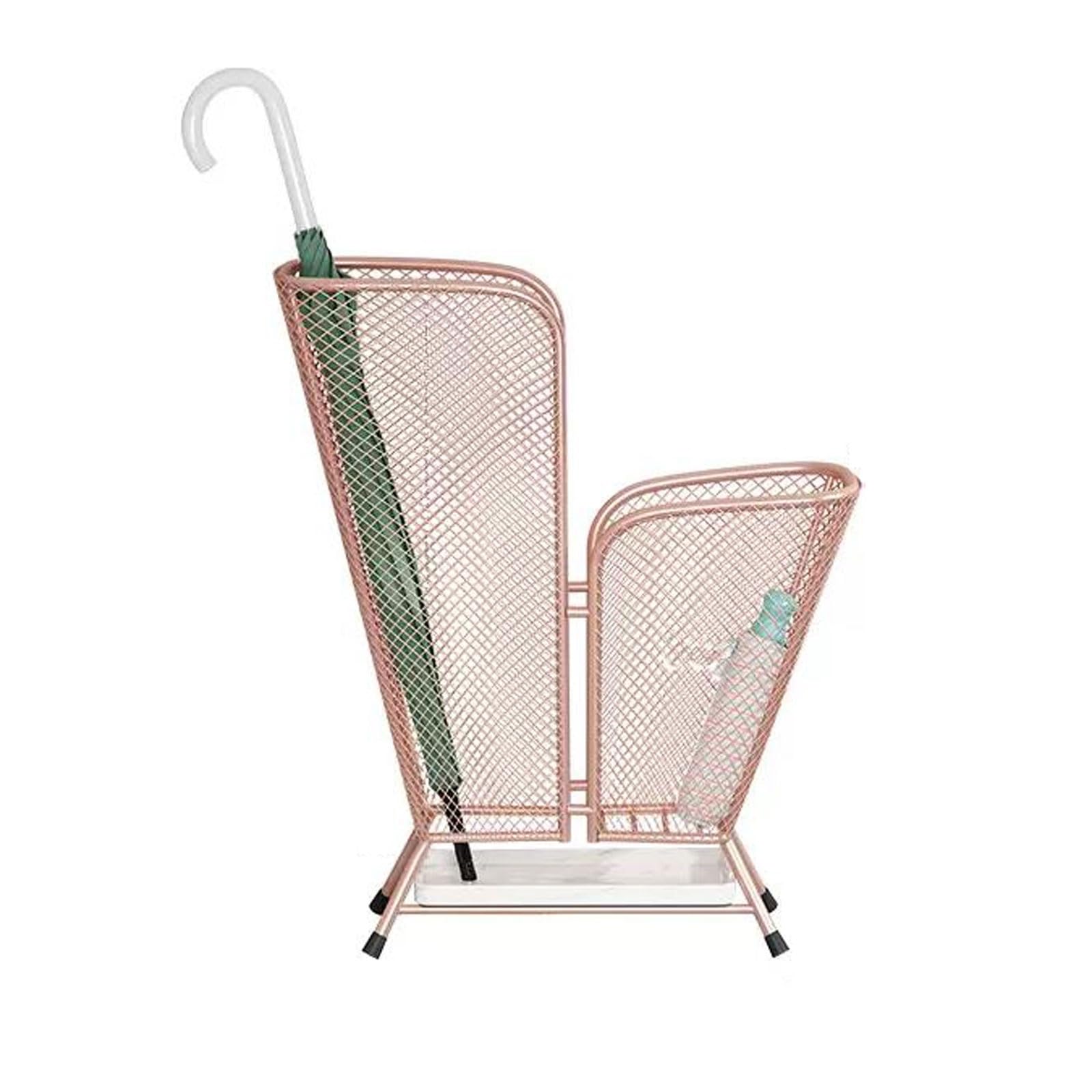 Lizhuzhuzs28 Freestanding Metal Umbrella Storage Rack Stand, Household Commercial Indoor, Bucket Holder With Marble Drip Tray,Double Layer Office(Pink)