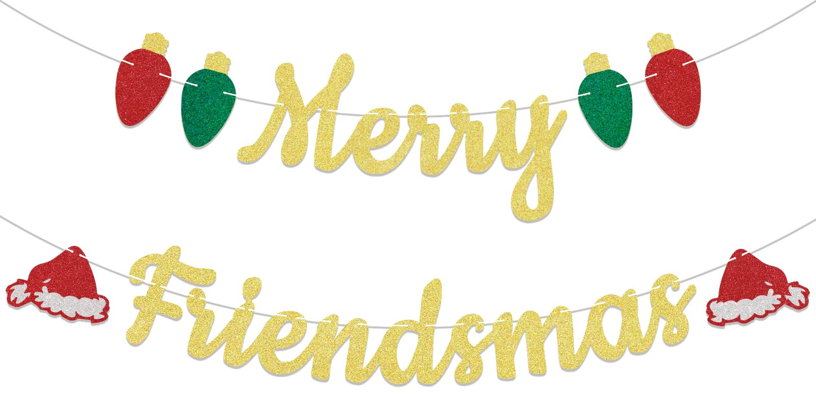 Gold Merry Friendsmas Banner - Glitter Christmas Party Decor For Friends