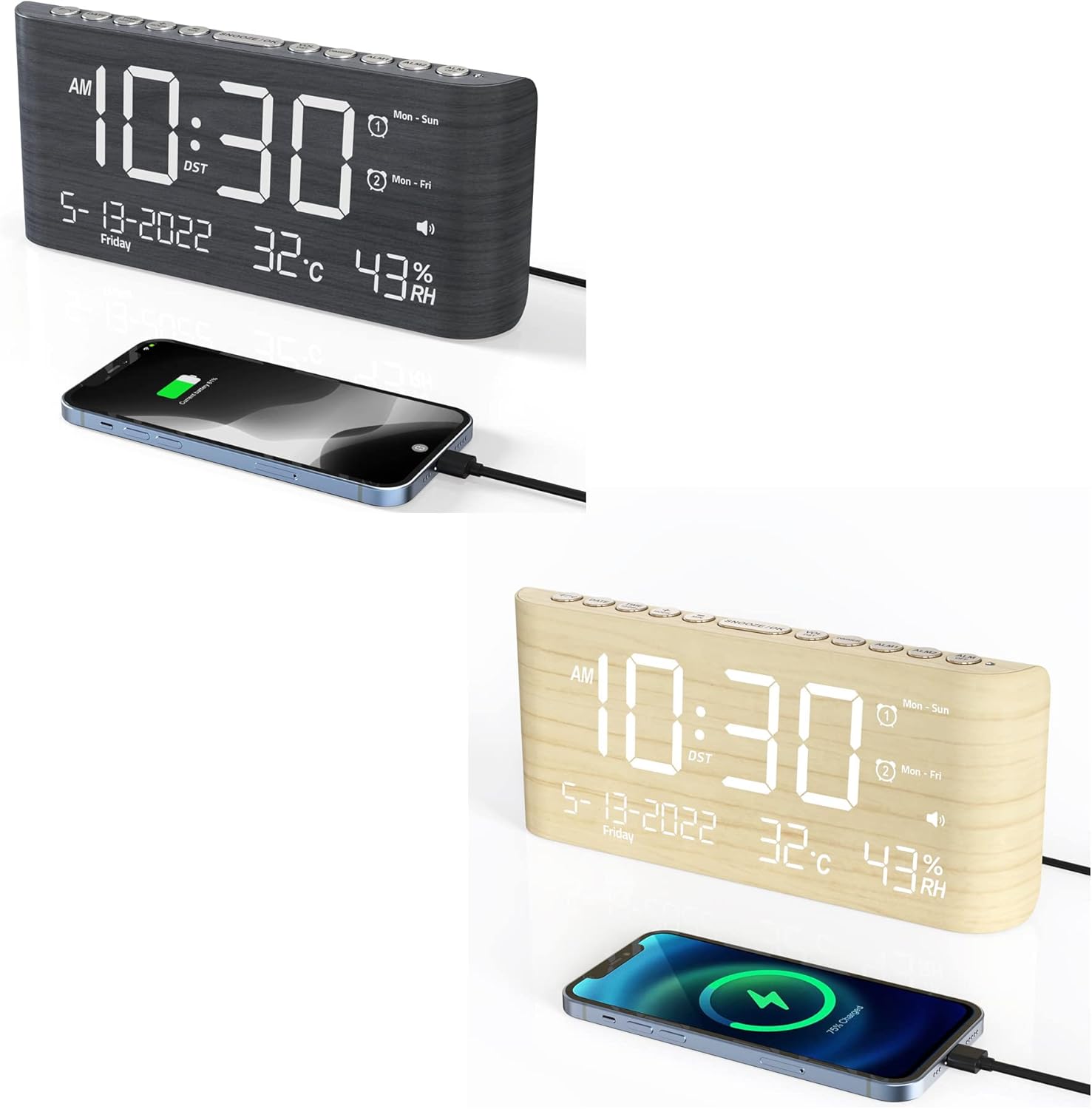 (Gray + Yellow) Digital Alarm Clock with Weekday/Weekend